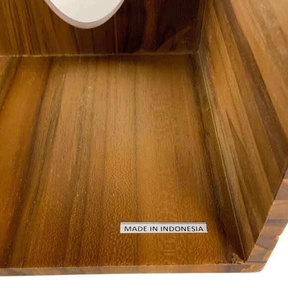 Natural Wood Tissue Box Cover Brown Beige Vertical Bath Decor Indonesia - Picture 8 of 8